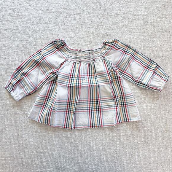 Hanna Andersson Rainbow Plaid Smocked Blouse EUC 6-12mo - Picture 1 of 4